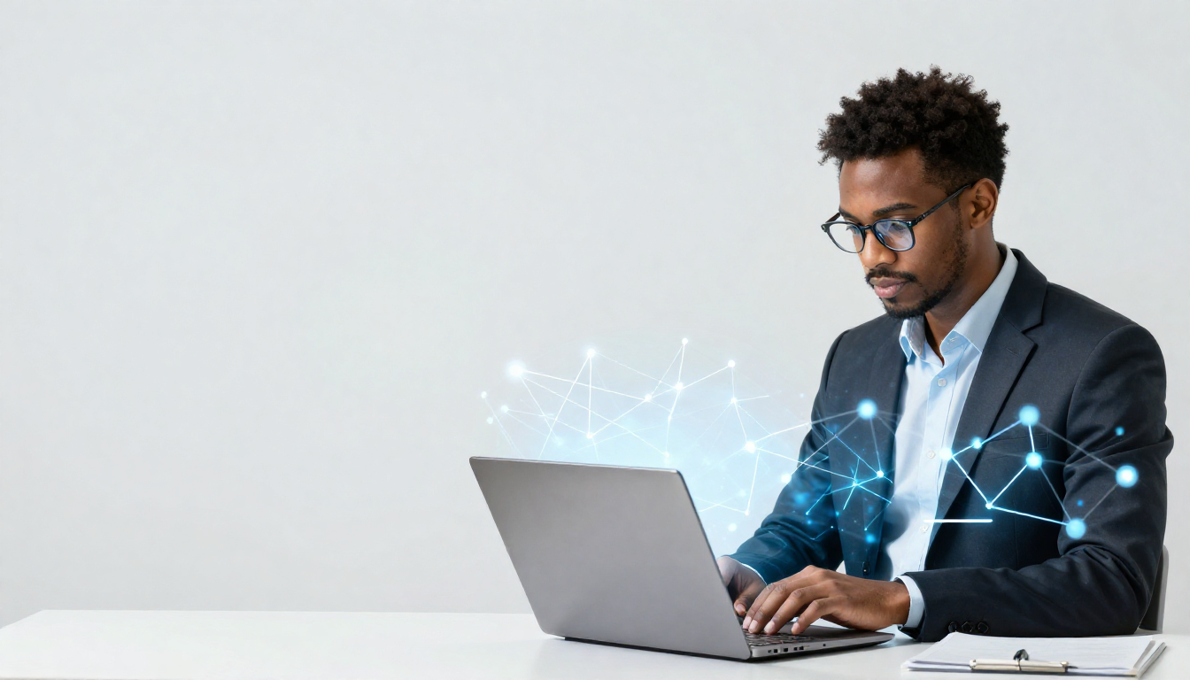 Freepik  a professional black fintech analyst on a laptop g  14894